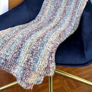 Boucle Hand-Knit Afghan Throw Blanket 40x60 Cream Teal Violet Green Pink
